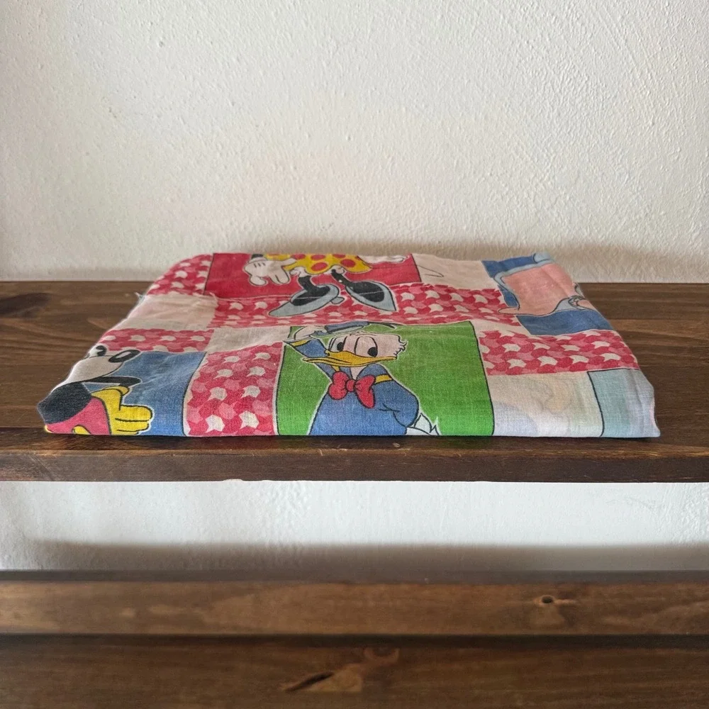 Vintage Walt Disney Productions Character Patchwork Fabric Mickey Donald 46x43